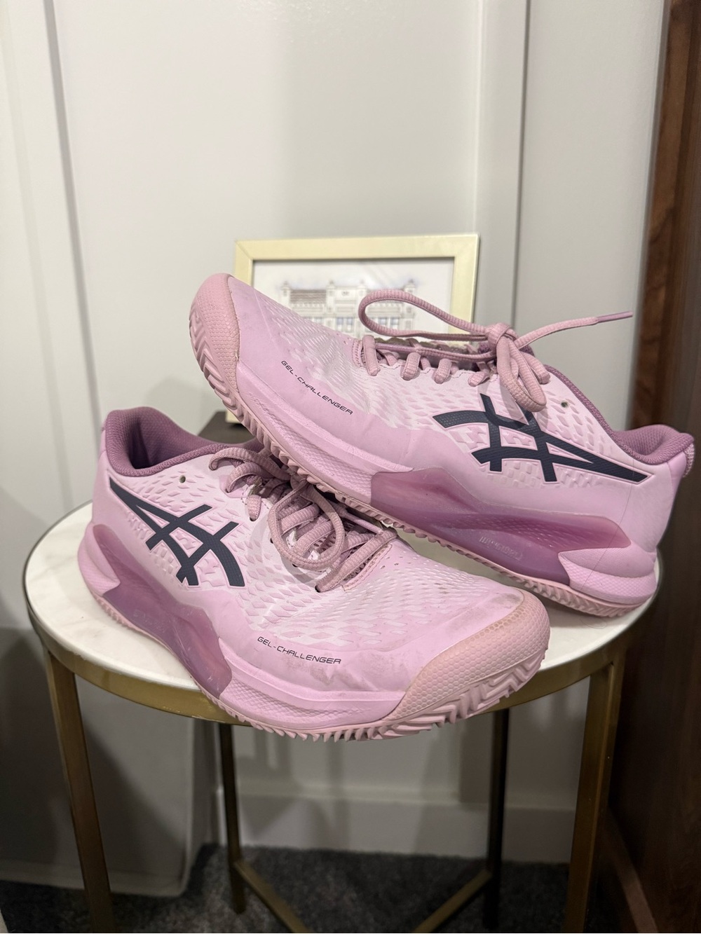 Asics Women's Pink Athletic Tennis Shoes with Black Logo